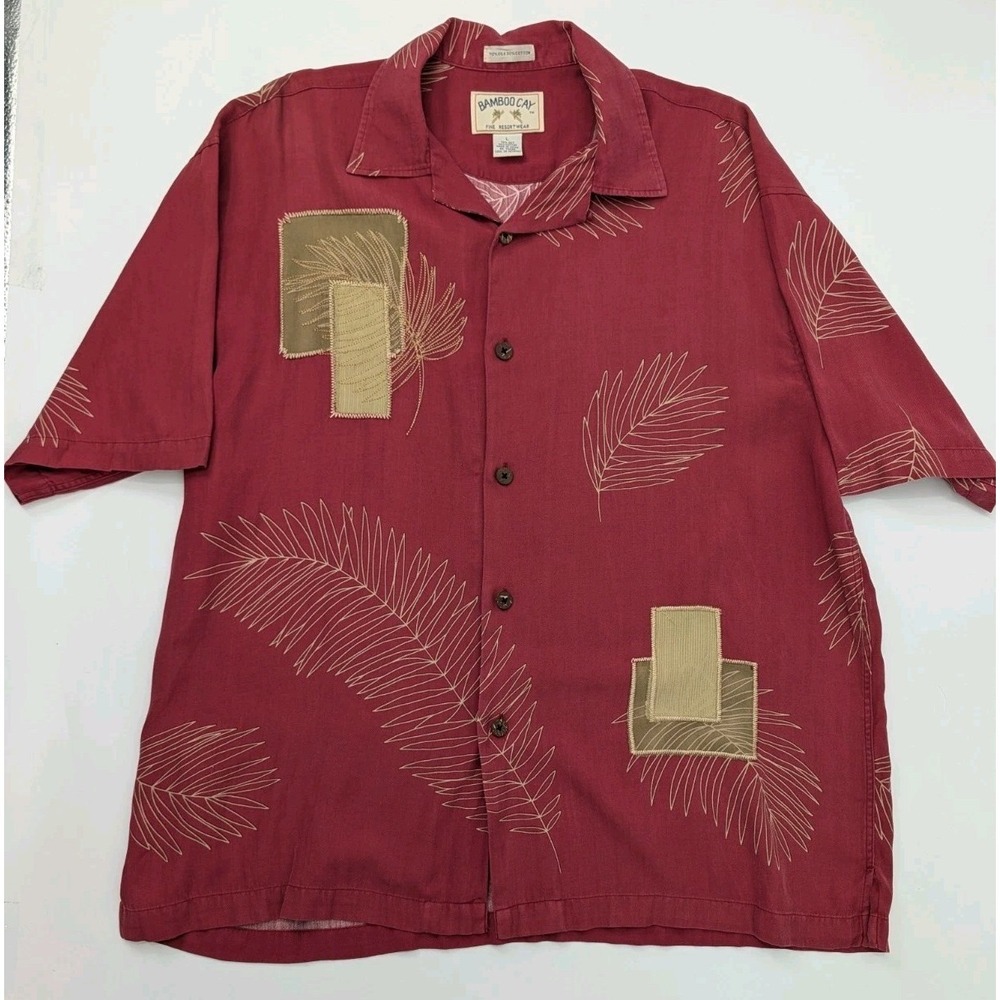 Bamboo Cay Silk Blend Button Embroidered Hawaiian‎ Shirt Red Size L Resortwear